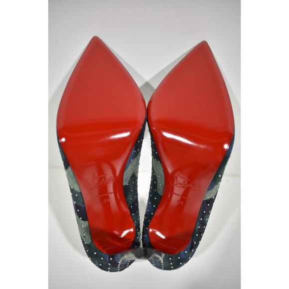 Christian Louboutin Kate Plume 100 Camo Blue Green Suede Classic Heel Pump 41 - Picture 12 of 12